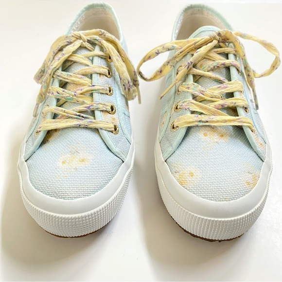 SUPERGA LOVESHACKFANCY 2750 blue yellow white floral print lace up sneaker shoe - Picture 3 of 11